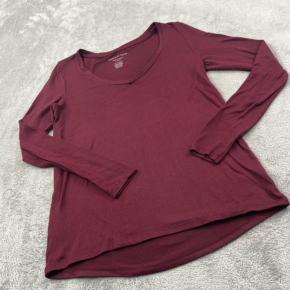 American‎ Eagle XS Soft & Sexy Plush Burgundy Maroon Red Long Sleeve Shirt